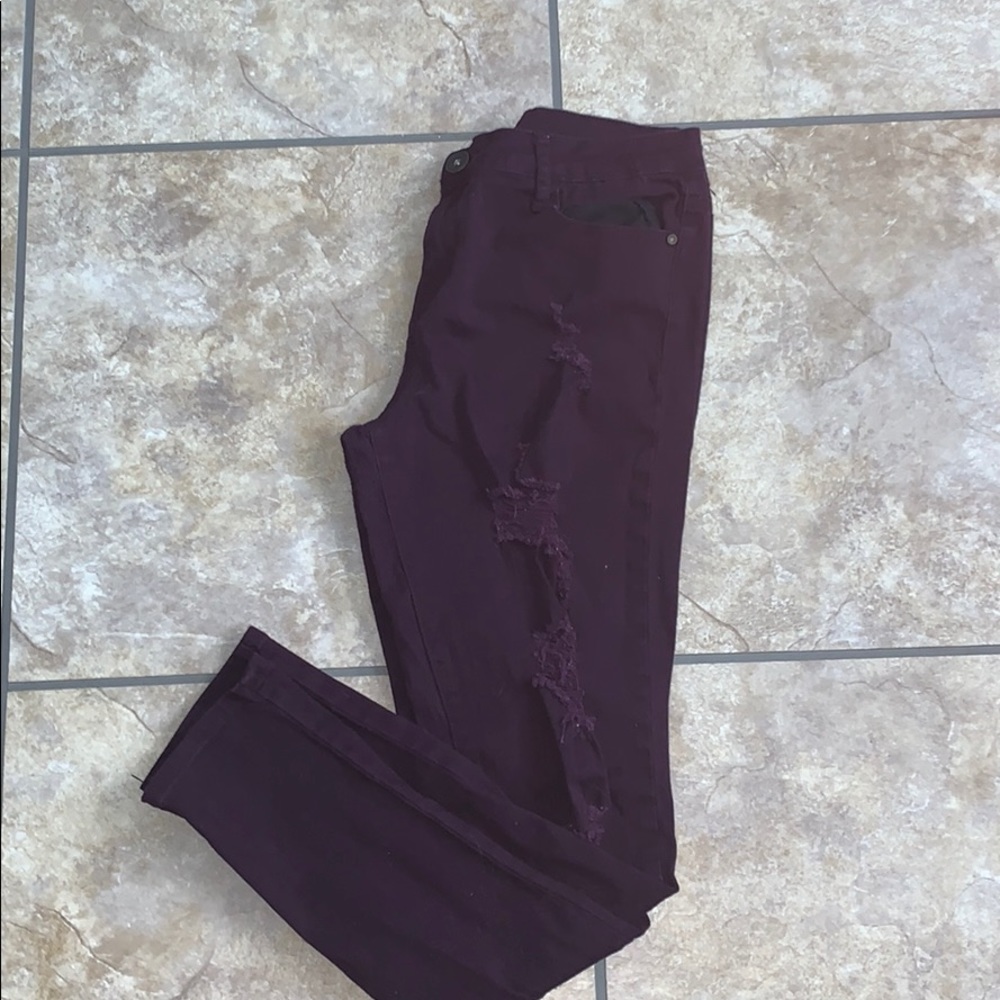 Cute distressed purple jeans